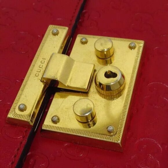 100% Authentic GUCCI Padlock / Shimaline Red Leather - Shoulder Bag 577-052024 - Picture 10 of 12